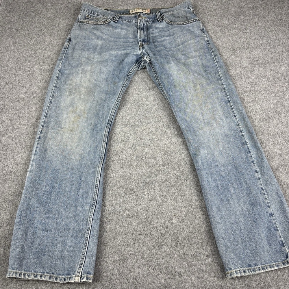 Levi's 514 Jeans Mens 36x32 Slim Straight Y2K Light Wash Distressed Faded Blue